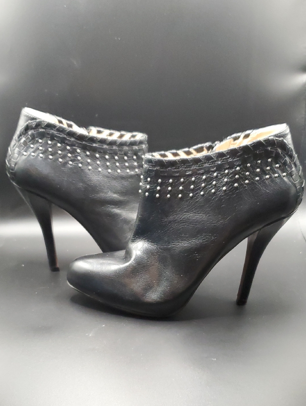 Enzo Angiolini Leather Women's Black Studded Leather High-Heel Ankle Booties